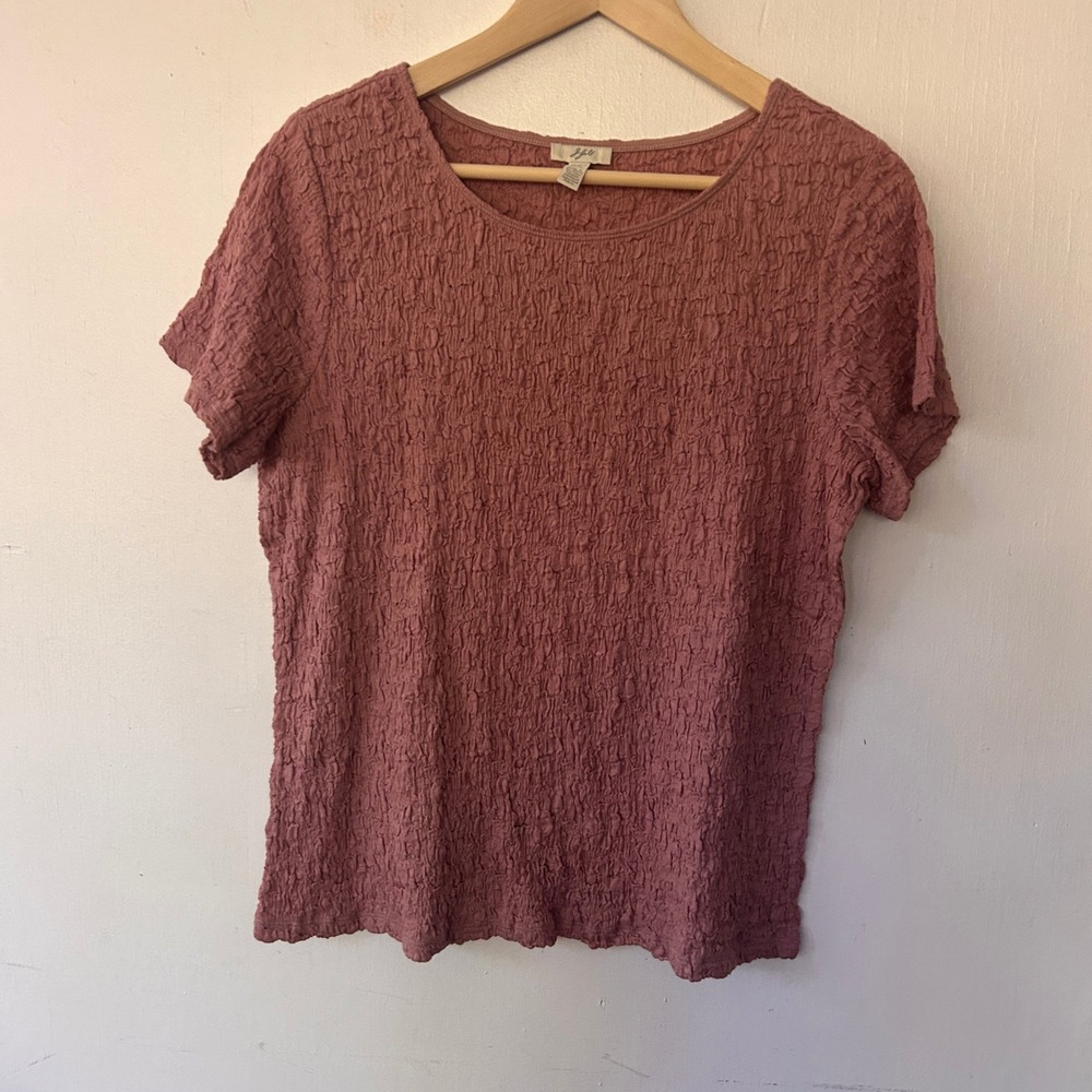 J. Jill Popcorn Top Womens Large Petite Pink Crinkle Texture Lagenlook Neutral